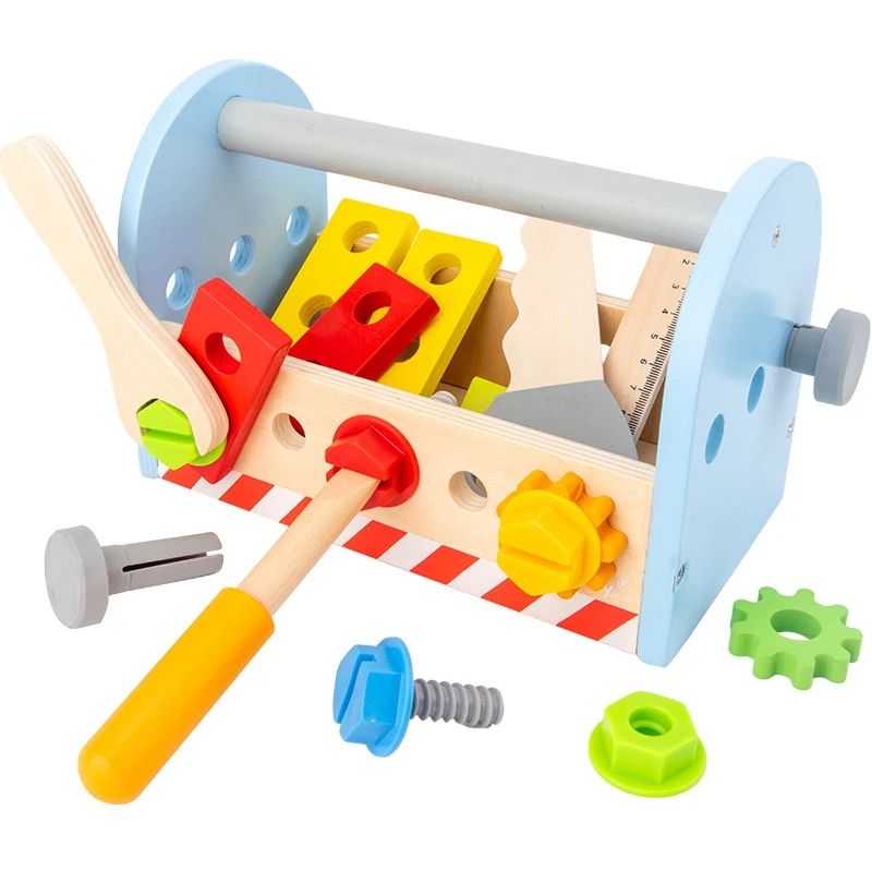 Take-Along Tool Kit Pretend Play Tool Set Gift For Boy Or Girl Kids Educational DIY Wooden Nut Assembly Toys