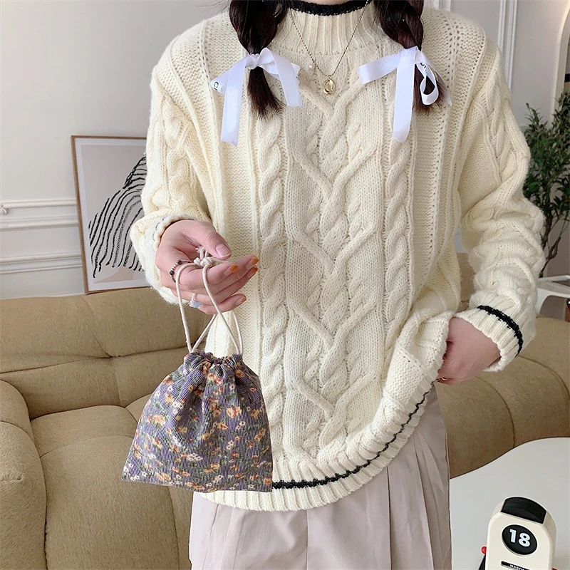 Thin Corduroy Women\'s Drawstring Storage Bag Vintage Flower Female Small Clutch Purse Handbags Casual Girls Cosmetic Bag Pouch