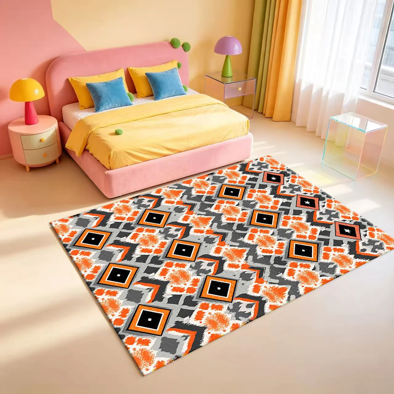 Bohemian Style Diamond Geometric Carpet Vintage Tribal Style Home Interior Carpet