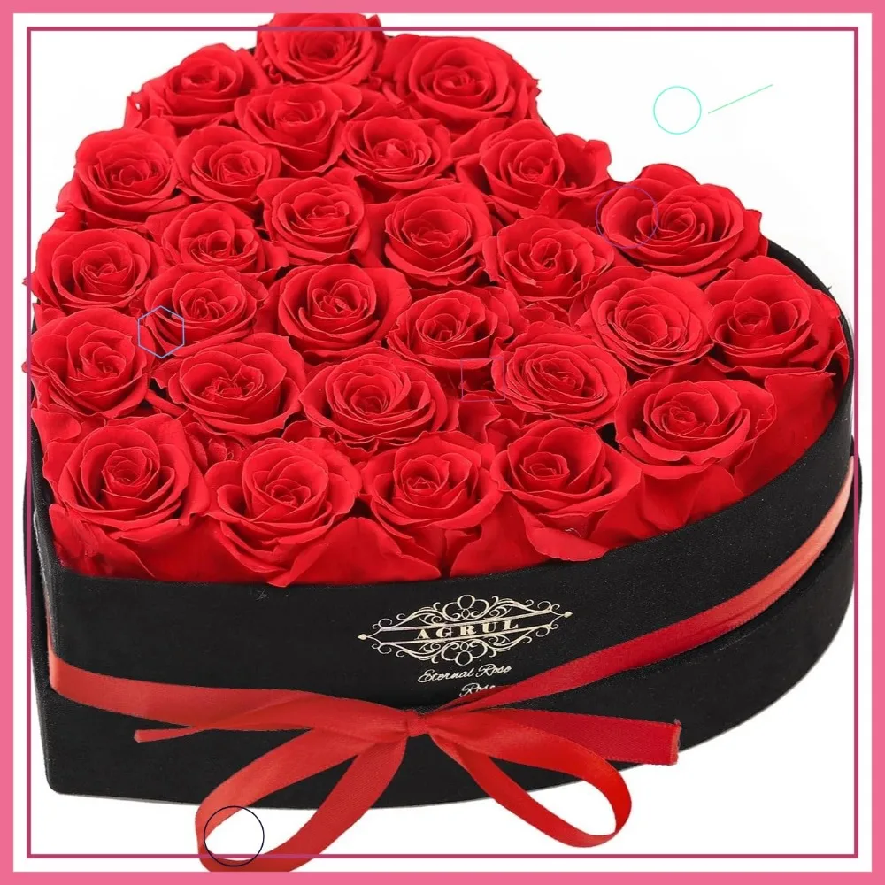

Подарочная коробка сохраненными розами в форме сердца - 28, красные вечные цветы для женщин, юбилей, день рождения