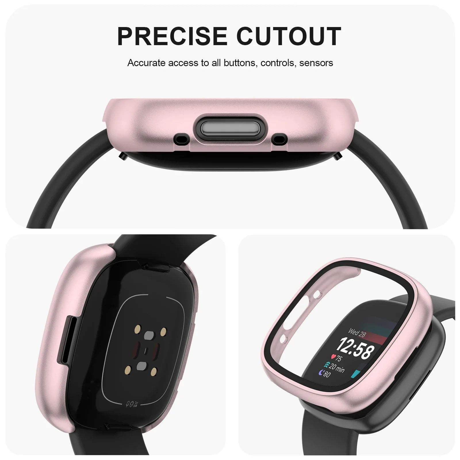 Glass Case For Fitbit Versa 4/Sense 2 Full Cover HD Tempered Glass Screen Protector Bumpe Shell For Fitbit Versa 4 Case