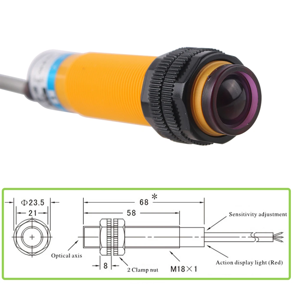 E3F-5D jarak deteksi 5m NO NC NPN PNP inframerah refleksi Relative sinar Laser fotolistrik Sensor Switch DC6-36V AC90-250V