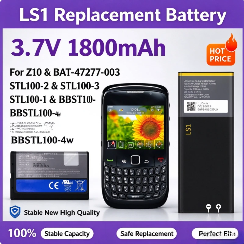 100% New Replacement Battery LS1 3.8V 1800mAh for BlackBerry Z10 BAT-47277-003 STL100-1/2/3 BBSTL100-4W Mobile Phone Batteries