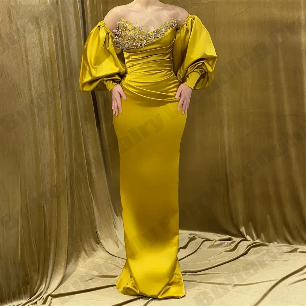 

Beautiful Sexy Lace Applique Pleated Long Skirt Prom Off Shoulder Detachable Fluffy Sleeves Evening Dresses Elegant Robe Women