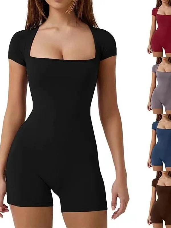 

Casual Spor Monocomatic Waist Cinching Jumpsuit Women's Rer mid Waist ort Pants Comfortable Fit Summer Faion