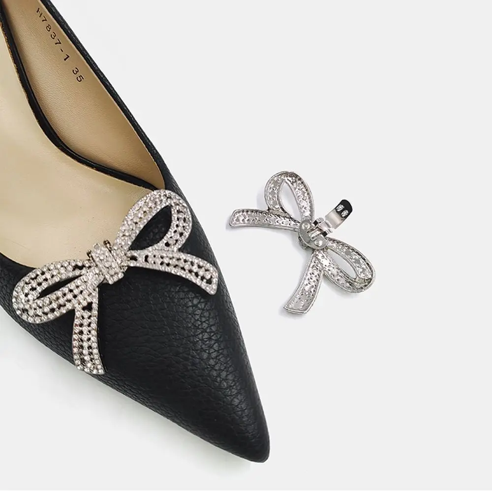 1 Pair Shiny Bow Shoes Clips Removable Rhinestone Bowknot Charm Buckle Shoes Flower Shoes Decorations Clip Women Shoes
