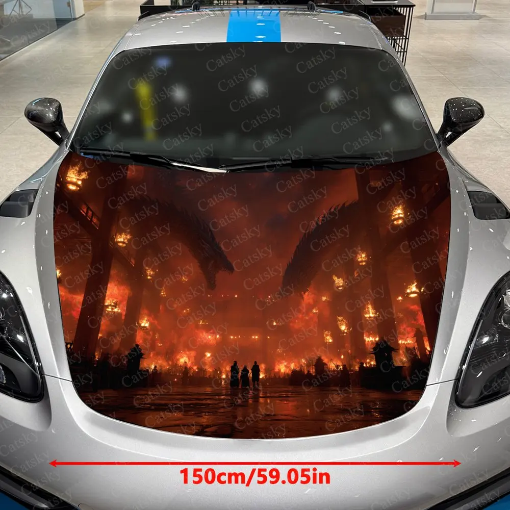 Flame Dragon Car Hood Stickers - Self Adhesive Waterproof PVC, Durable Car Accessories, Unique Holiday Gift Ideas For Car Enthus