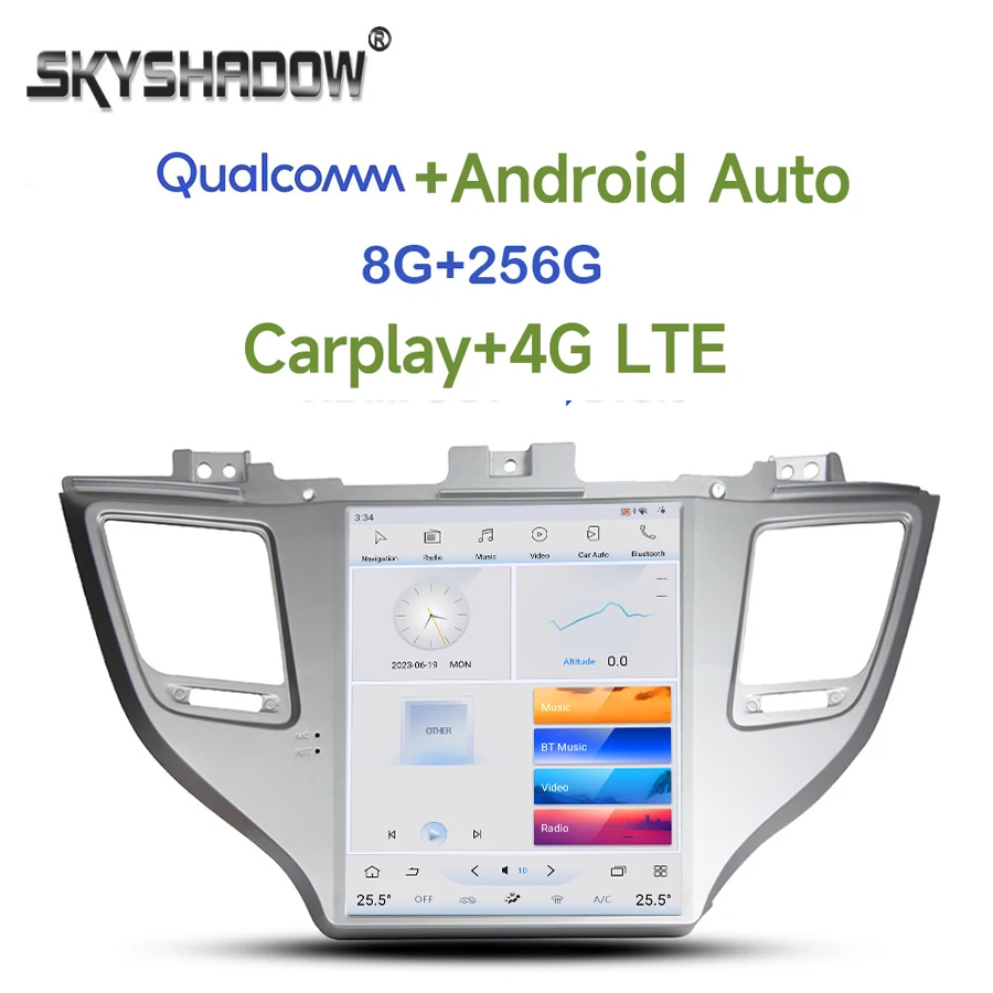 Tesla Qualcomm Carplay 360 4G LTE Android 11.0 8G+256G Car Radio Player GPS RDS wifi Bluetooth For Hyundai IX35 TUCSON 2015-2018