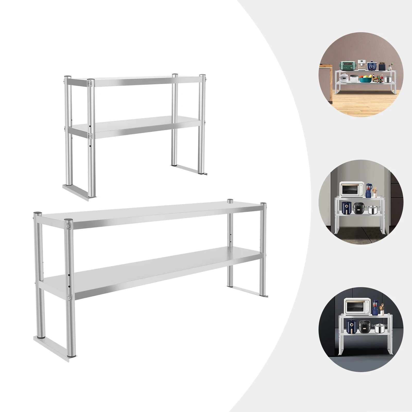 Imagem -02 - Top Mount Trabalho Prep Tabela Comercial Duplo Overshelf Aço Inoxidável 30x12 60x12 Ajustável