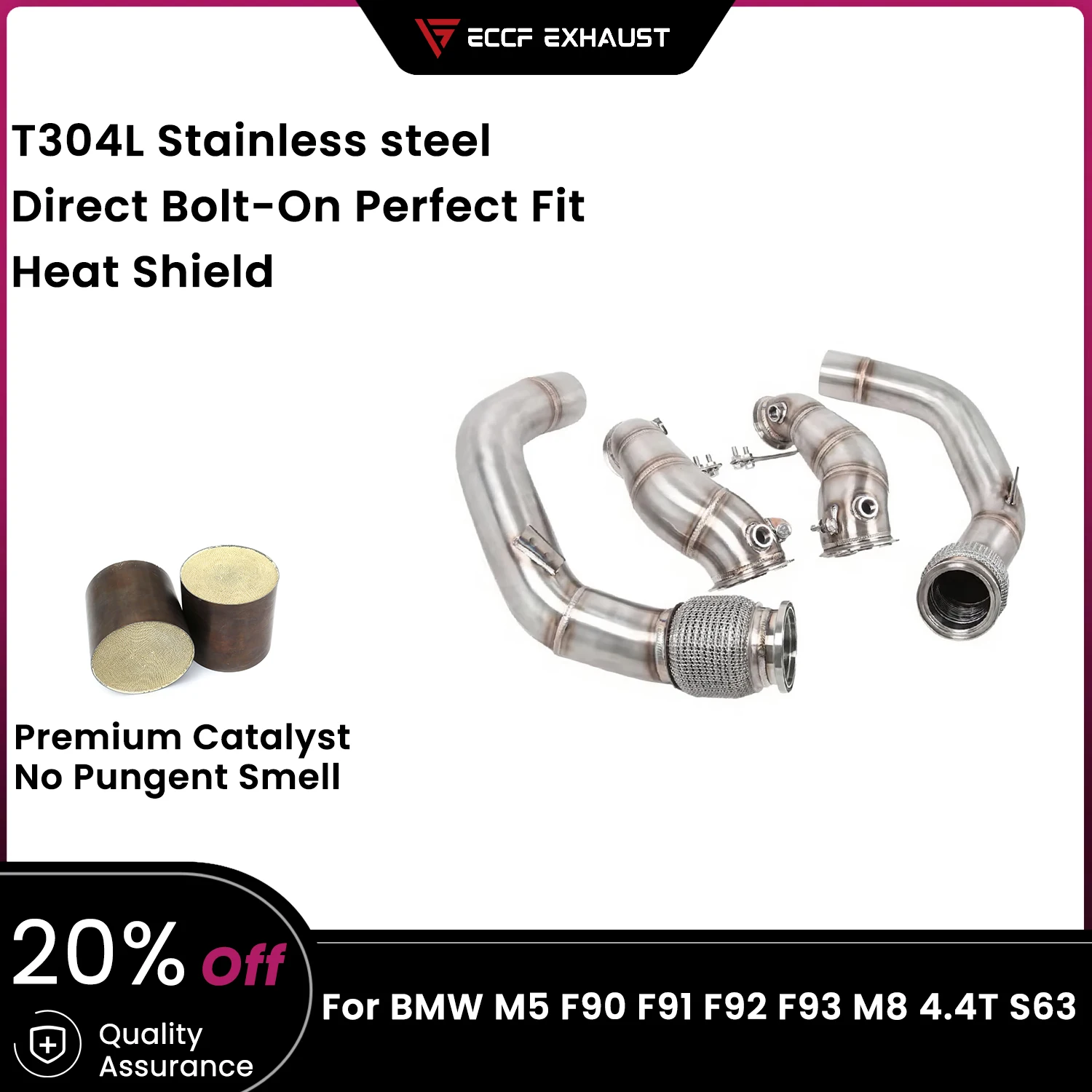 

ECCF Downpipe With Heat Shield For BMW M5 F90 F91 F92 F93 M8 4.4T S63 Aggressive Exhaust Sound High Flow Performance Upgrade