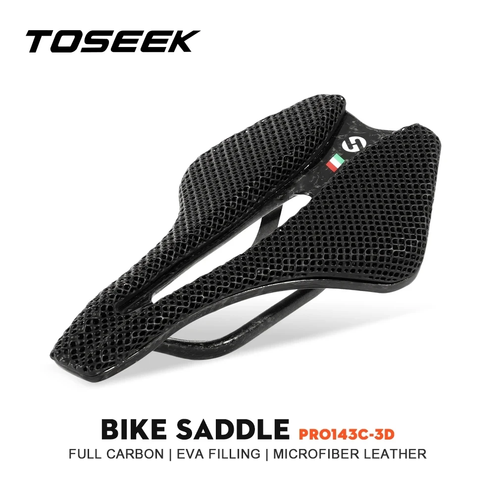 

TOSEEK 143C 3D Printed Bicycle Saddle Carbon Fiber Hollow Comfortable Breathable MTB Gravel Road Bike Cycling Seat Parts