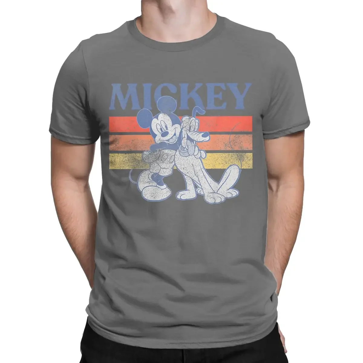 Men Mickey And Friends T Shirts Mickey And Pluto Retro Line Cotton Clothing Fashion Short Sleeve Crew Neck Tee Shirt