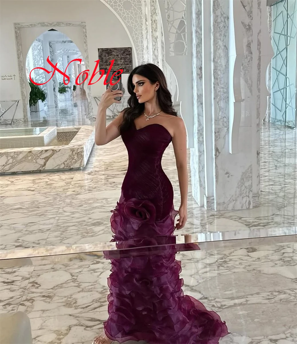 

Customized Exquisite Dark Purple Organza Evening Dress Graceful Strapless Sleeveless Zipper Back Ruched Special Occasion Gowns