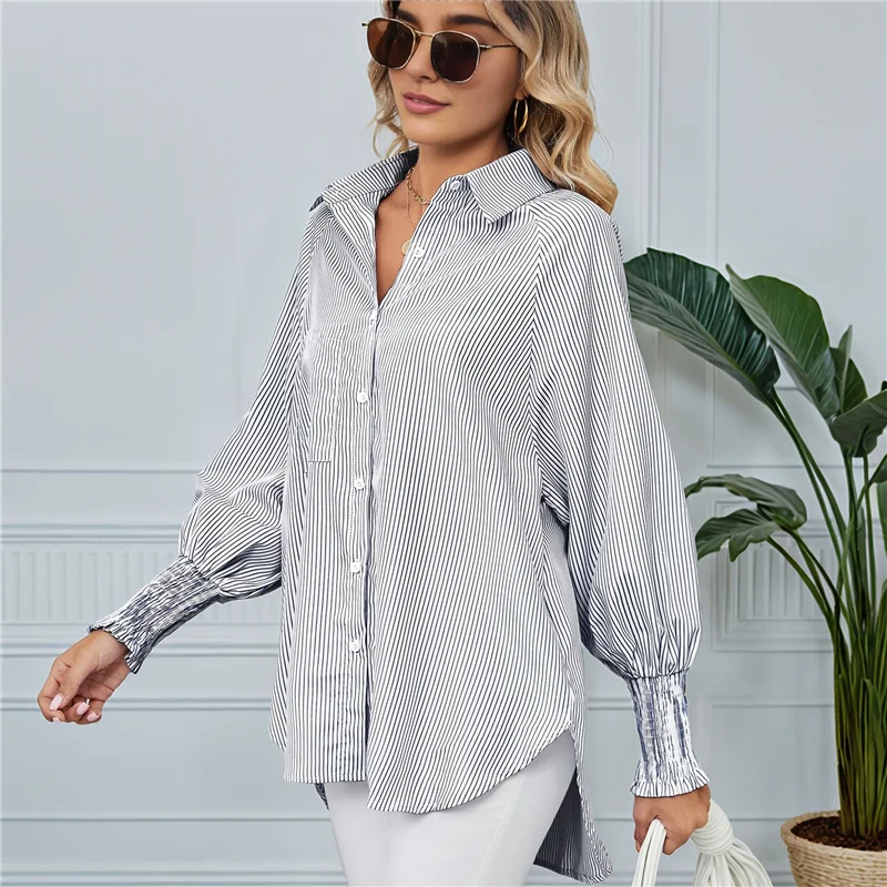 

ABRT-Womens Striped Button Down Shirts Long Sleeve Tunic Tops