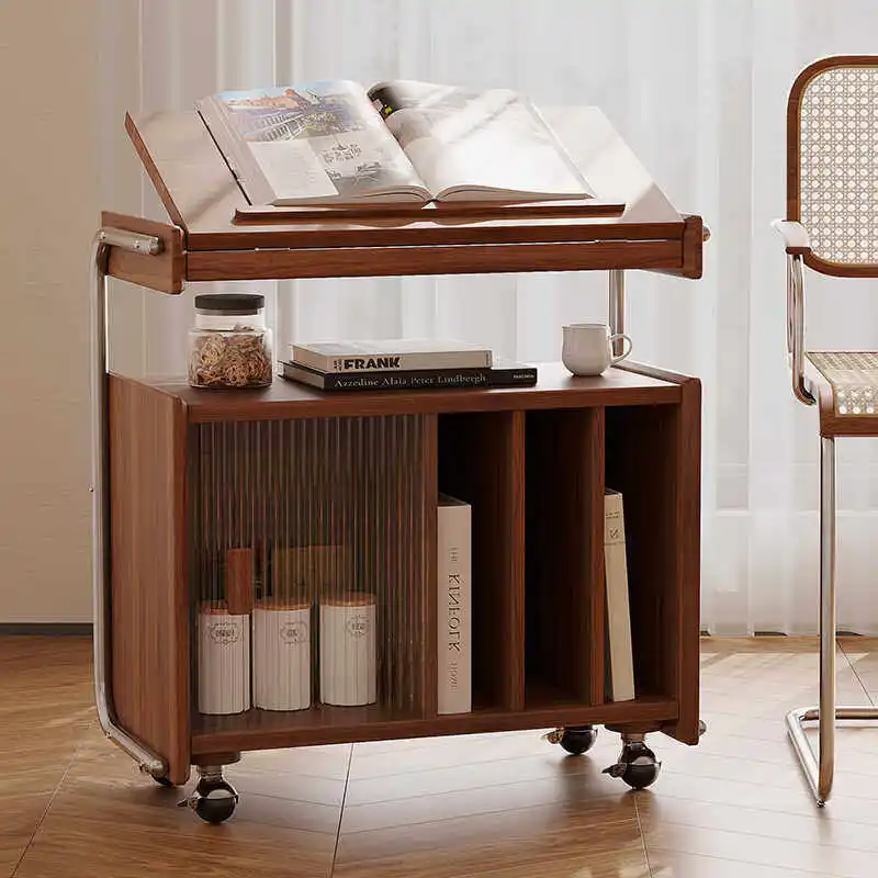 Solid Wood Mobile Storage Cabinet, Multifunctional Sideboard Shelf for Living Room, Bedroom & Bedside Magazine Rack