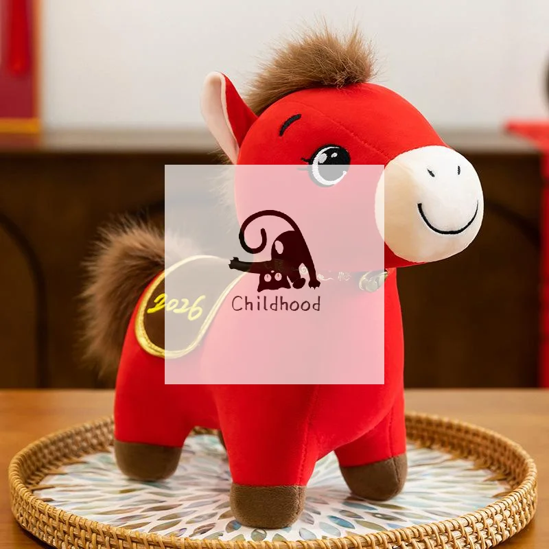 

1PC 20/25/30cm Cozy Zodiac Horse Doll 2026 New Year Mascot Red Little Horse Plush Toys Lively Cute Desktop Pets Festival Gift
