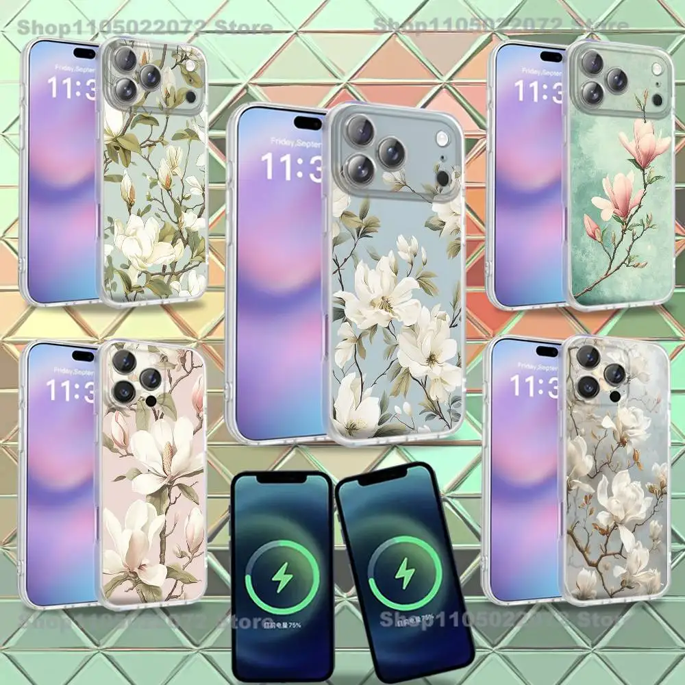 

Magnolia Flower For iPhone 17,12,11,14,13,15,16,Plus,Air,Pro,Max,E,Mini for Magsafe Magnetic Frosted Phone Case