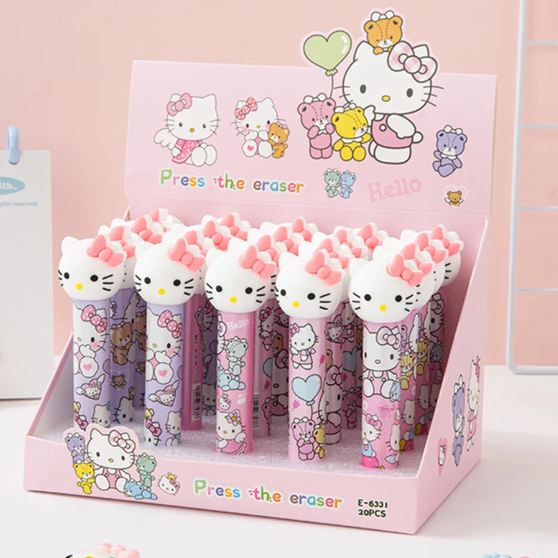 20Pcs/box Sanrio Hello Kitty Press Eraser Student Kawaii Kuromi Stationery Automatic Eraser Clean Rubber Children Gift Wholesale