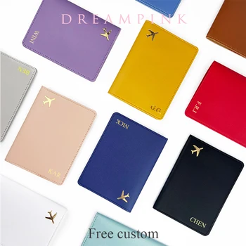 تخصيص الأحرف الأولى حامل جواز السفر الذهب طائرة ملحق السفر غطاء اسم مخصص هدية الزفاف شعار الشركة جواز السفر