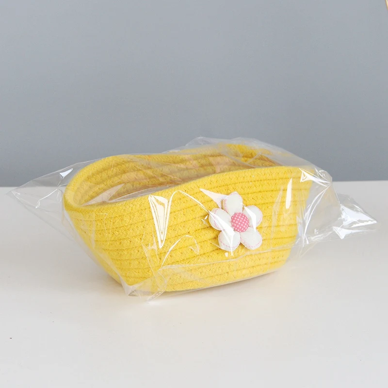 귀여운 꽃 코튼 로프 짠 보관 바구니, 데스크탑 메이크업 보관함, 어린이 장난감 보관 파편 세탁 바구니