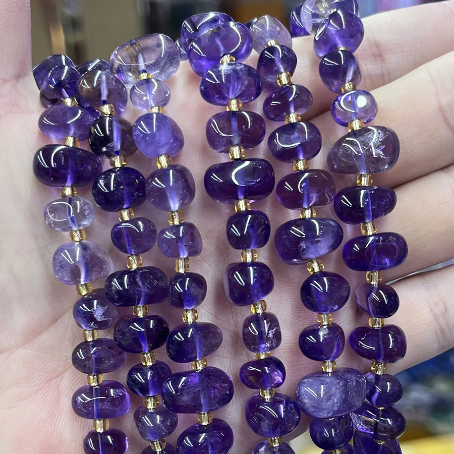 

High Quality Natural Amethyst Sugar Bean Shaped Crystal Lrregular Loose For Jewelry Making DIY Necklace Bracelet 15''6-13mm