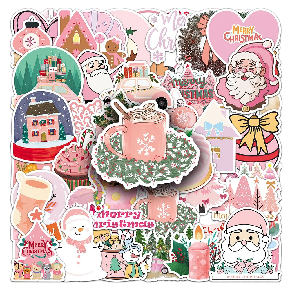 10/30/50pcs Pink Christmas Cute Santa Claus Stickers Cute Toys Decals Decoration DIY Phone Fridge Suitcase Skateboard Bike Gifts