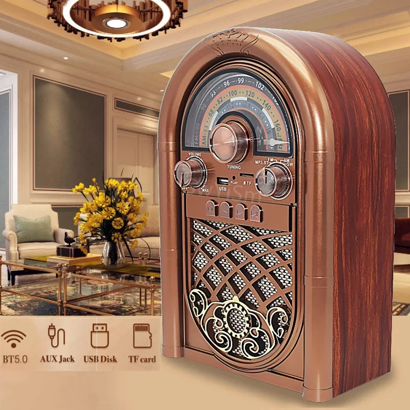 Retro Nostalgic Radio Wireless Bluetooth Speaker Card Audio Desktop FM Medium Wave Short Wave High-end Radio Supports 220V/110V