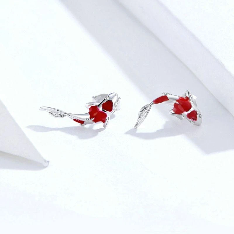 HX6F Unique Fish Lucky Fish Earrings Color Matching Earrings Unisex