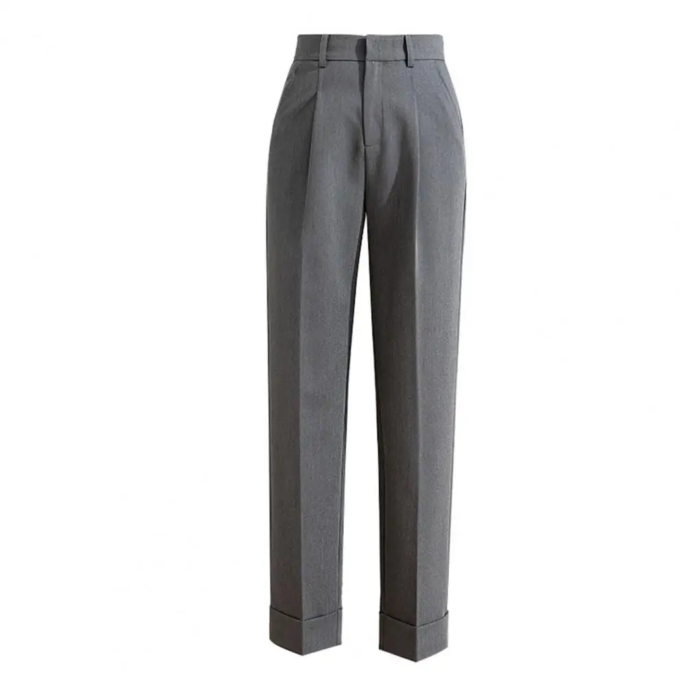 Stylish Straight Leg Draped Office Trousers Anti-pilling Woman Pants Solid Color Draped Suit Trousers Streetwear