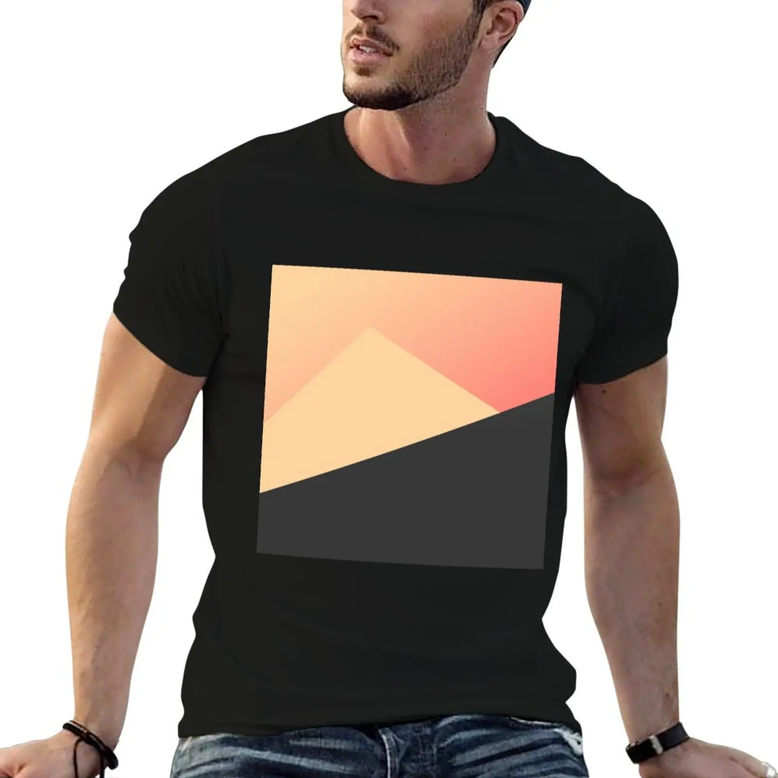 Simple Minimal Peach, Coral, & Black Geometric T-Shirt for a boy anime tshirt black t-shirts for men