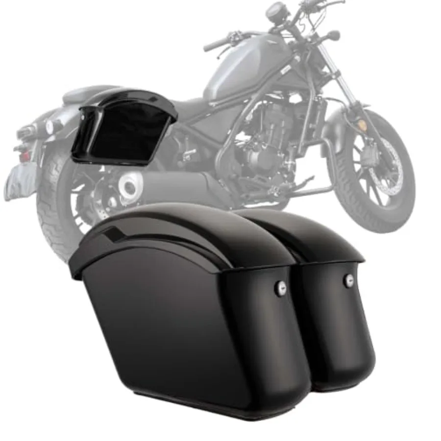 Motorcycle saddlebags for cruiser use, ABS material, black, impact-resistant and waterproof with secure locking