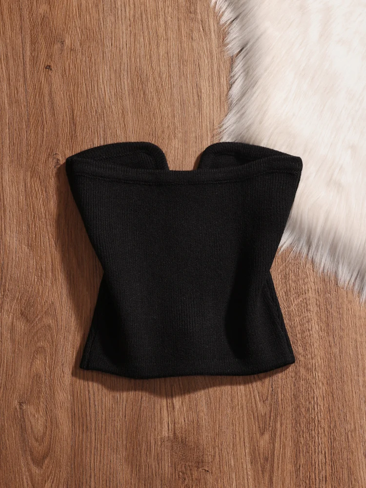 

Bla Diamond Embellied Letter U-Ne Knitted Tube Top Women's Strapl Vest Outerwear One-oulder irt ort Sle