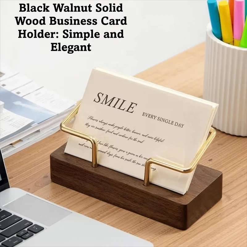Wood Card Holder With Gold Metal Frame Office Home Desktop Storage Organizer Wooden Rack Stand For Office Desk Organizer Name