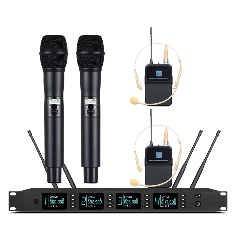 ميكروفون لاسلكي احترافي UHF مزود بـ 4 قنوات للمؤتمرات اللاسلكية معقوفة لغرف الاجتماعات والعروض التقديمية