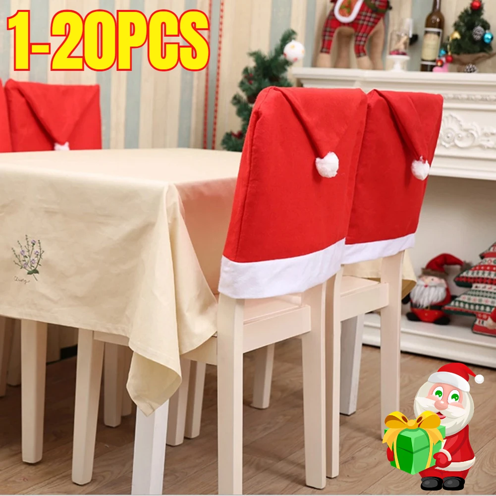 1-20PCS Dining Chair Cover Red Non Woven Christmas Table Decoration for Holiday Party Home Decor Supplies Festive