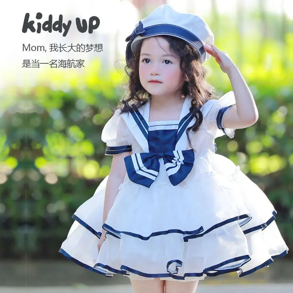 

Baby Girls Dress Sailor Girl Lolita Summer Fashionable High Energy Navy Style Princess Dress for Girls Performance Dress 2-9Yrs