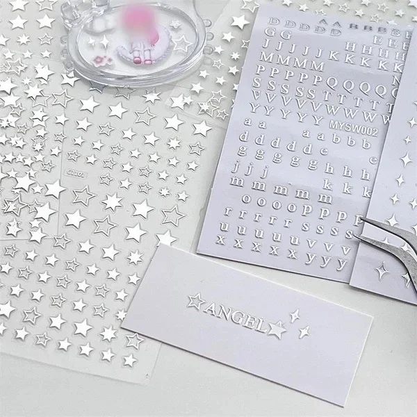 New Arrival 3pcs Set Silver Letters + Starburst + Star Toploader Decorative Stickers Stationery