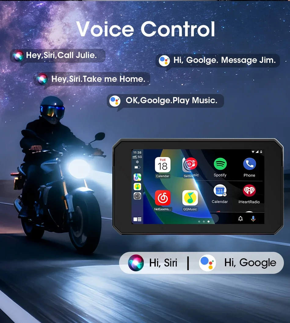 5-Zoll-Motorrad-Navigationsgerät mit drahtlosem CarPlay, Android Auto, Dual-Bluetooth, Moto-Monitor, Unterstützung für TPMS, IPX7 wasserdichtes Display – Detail 5