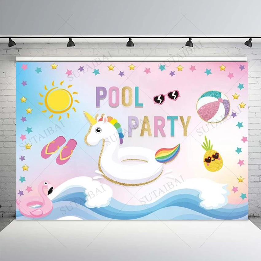 

Summer Party Pool Vacation Background of Photography Cartoon Decorate Room Child Happy Sweet Photo Vinyl Cloth Photo Studio Prop