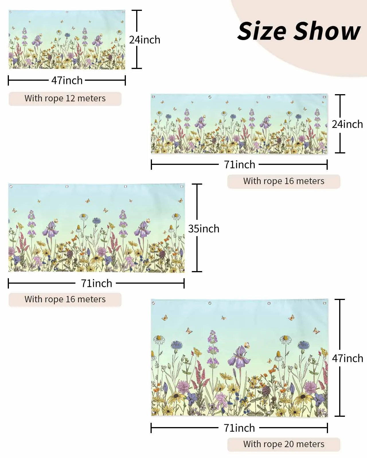 Farfalle di fiori decorano bandiere di striscioni e giorni commemorativi con 4 dimensioni tra cui scegliere i modelli di prodotti personalizzabili