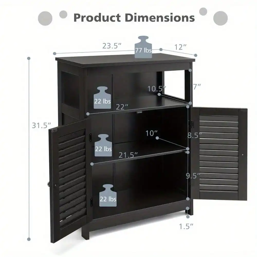 Bathroom Storage Cabinet Wood Floor Cabinet w/ Double Shutter Door Black