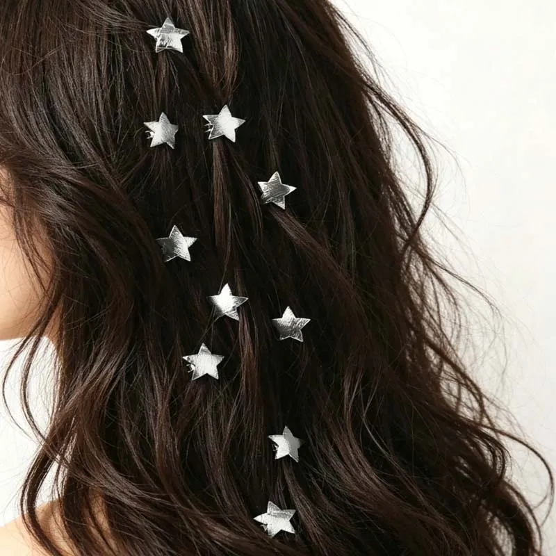 10Pcs Gold Textured Star Hair Clips Sweet Braid Decor Barrettes for Women