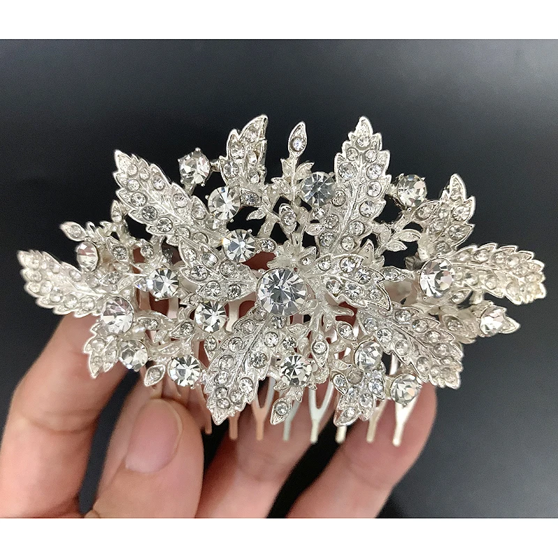 

Silver Color Rhinestone Wedding Hair Combs Headwear Accessories For Women Leaf Hair Ornaments Jewelry Bridal Headpiece Girl Gift