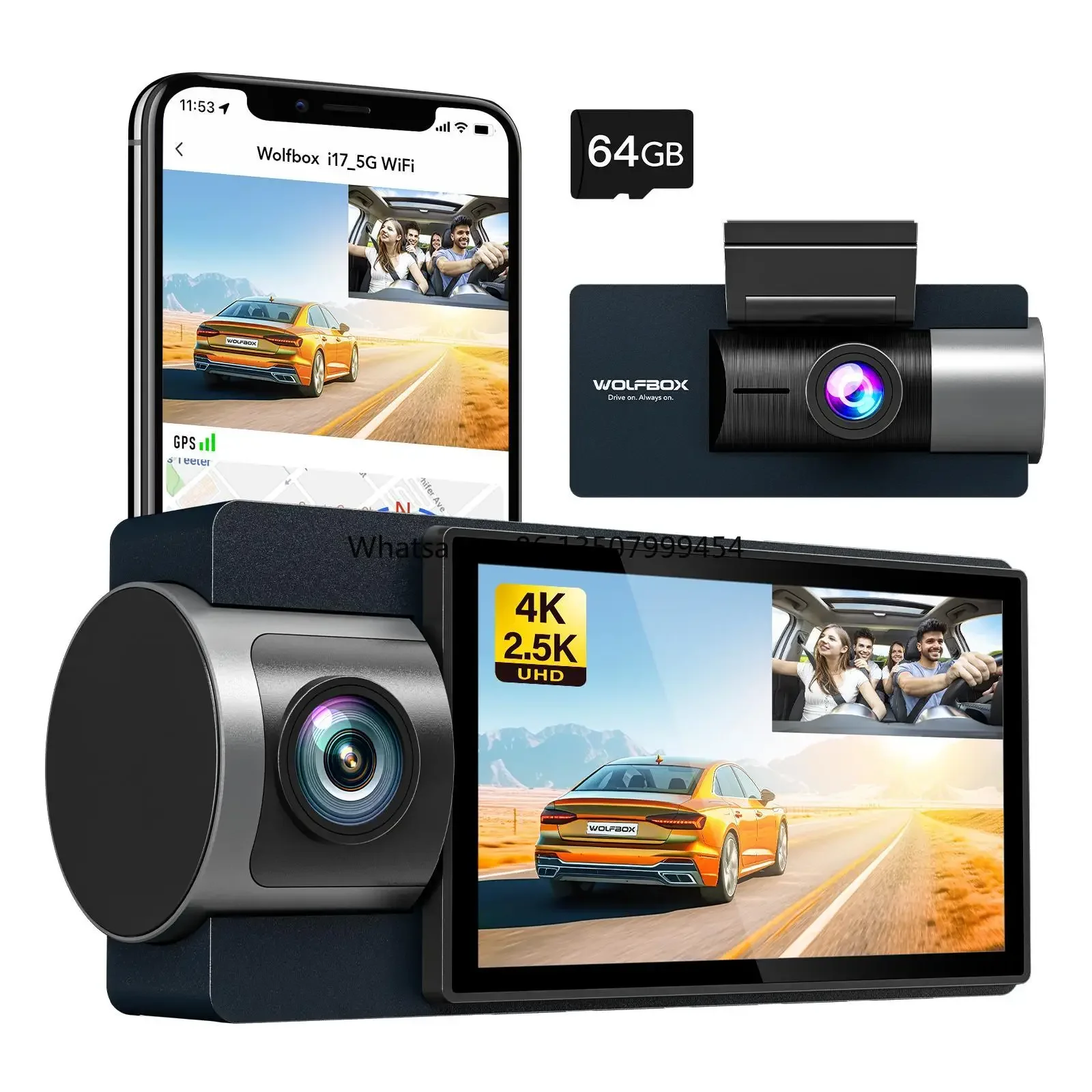 WOLFBOX Distributor I17 4k Triple 3 Cameras 3 Inch Screen Night Vision Mini Dash Cam Car Black Box With GPS and Wifi&App Control