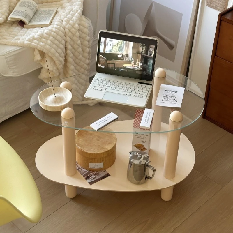 Water Drop Coffee Table Korean Version Household Living Room Simple Small Double-layer Special-shaped Cream