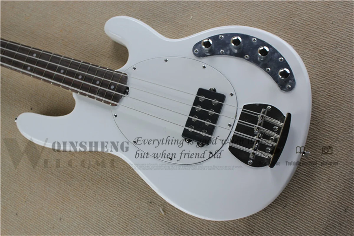 4 Strings Bass Guitar Ray Bass Light green Basswood Body Active Battery Chrome Bridge White Pickguard