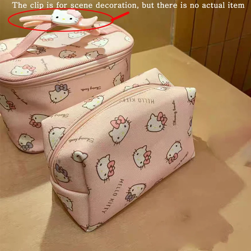 Bolsa de Maquiagem Portátil Kawaii Hello Kitty - Grande Capacidade, Coleção Rosa para Meninas, Melhor Presente de Aniversário