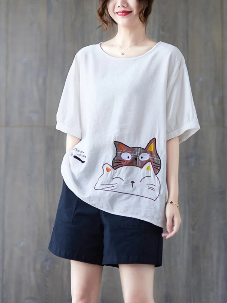 T-shirt estive oversize da donna Camicette da donna alla moda con stampa di cartoni animati T-shirt da donna a maniche corte larghe casual