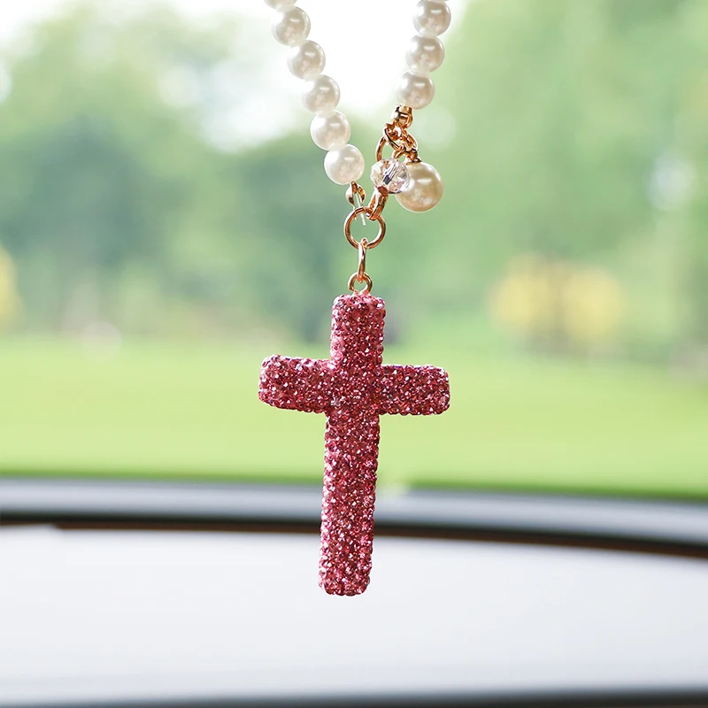 Creative diamond studded cross fashion car rearview mirror decoration car pendant exquisite pendant decoration car pendant