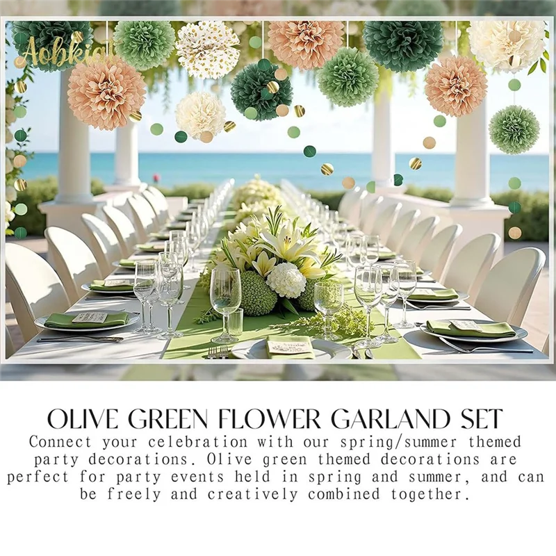 MOPHE-Für Hochzeit Party Dekorationen Set, grüne Seidenpapier Punkte Girlande, 15PCS Pom Poms String hängenden Hintergrund für Hochzeiten